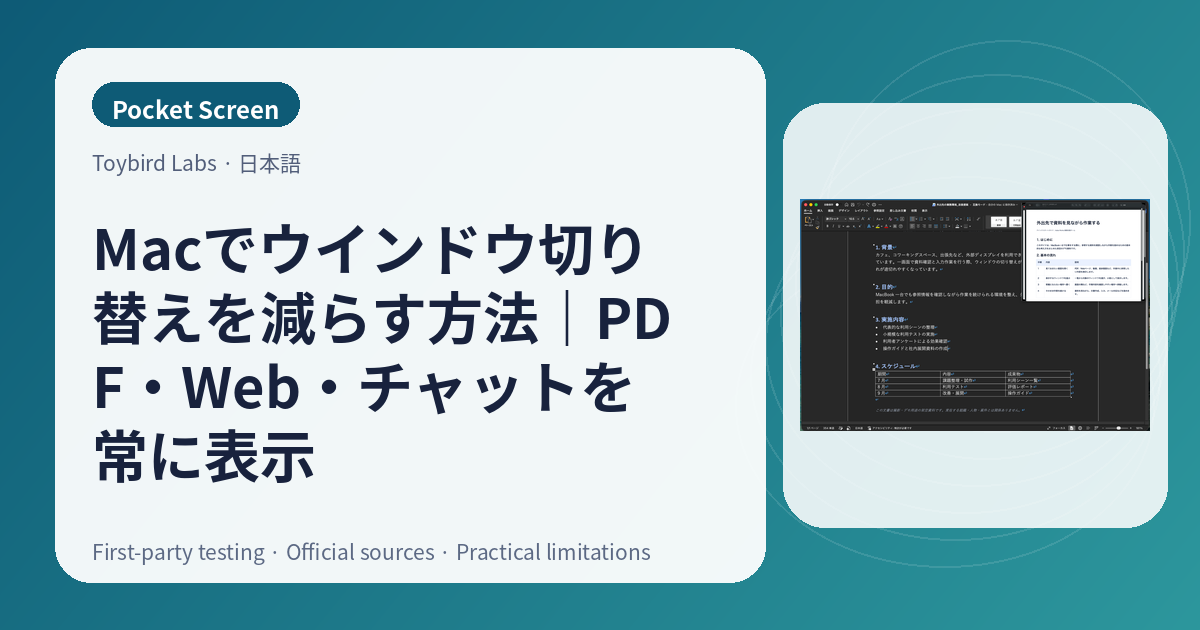 Macでウインドウ切り替えを減らす方法|PDF・Web・チャットを常に表示