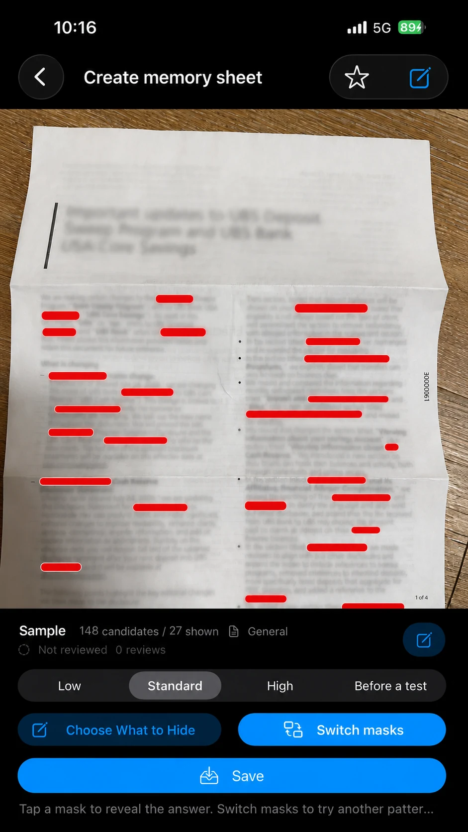 Review and save a memory sheet