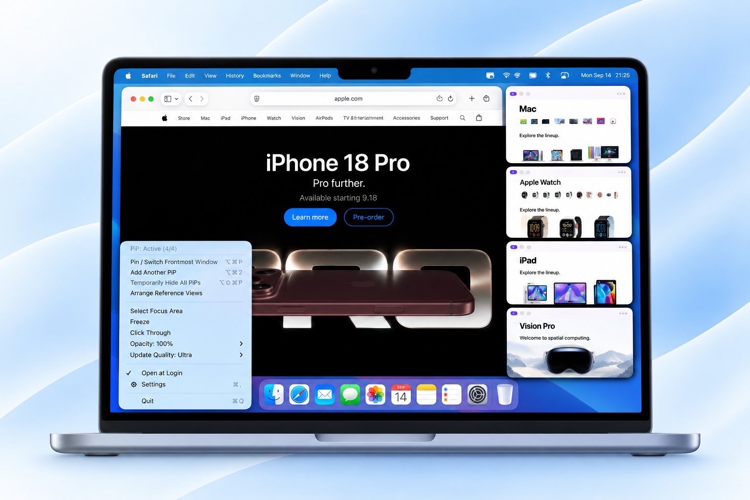 Pocket Screen with multiple reference views arranged around a main workspace