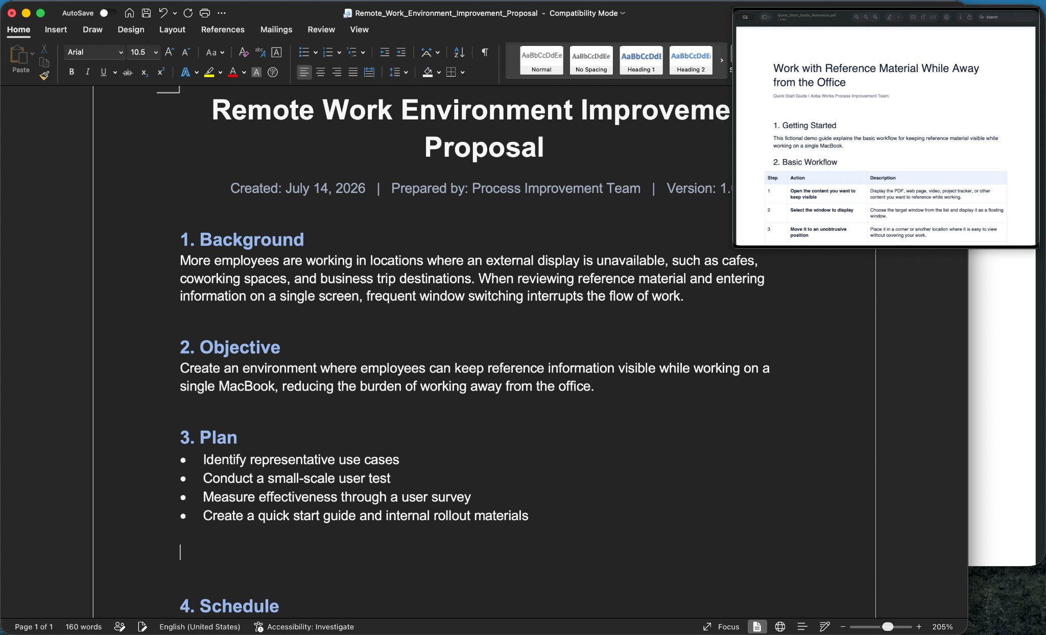 Pocket Screen displaying a reference PDF above a Word document